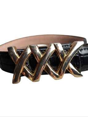 Amiee Lynn Italian Crocodile Leather XXX Gold Buckle Belt SZ L